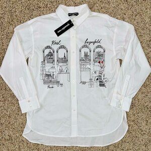 Karl Lagerfeld Women's Shopping Girl Cotton Long-Sleeve Shirt White Size S (New)
